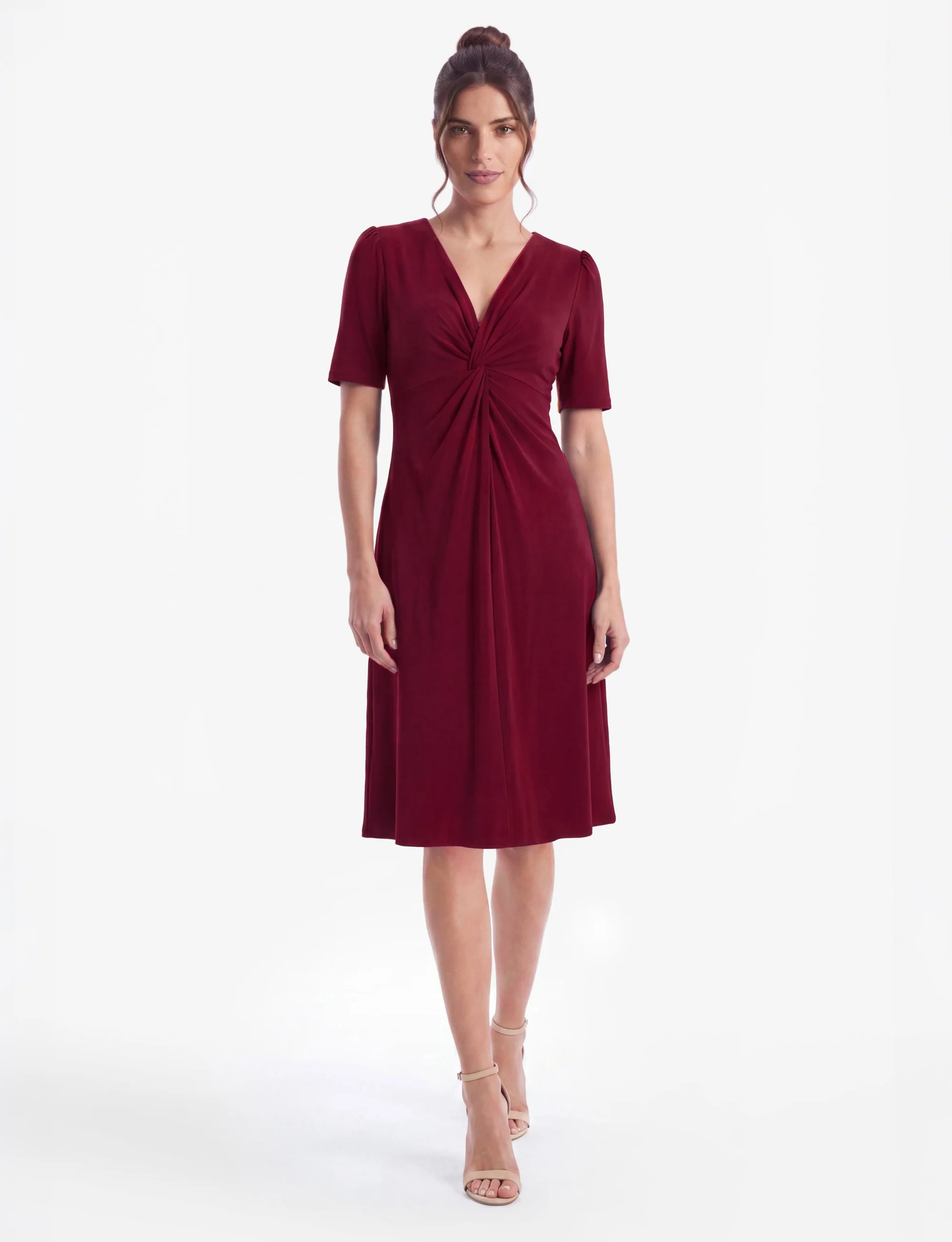 Sophie V-Neck Twist Front Dress - Raspberry