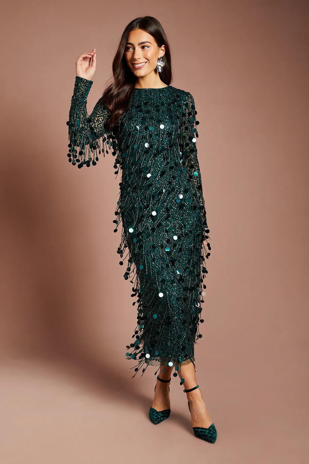 Sequin Long Sleeve Midi Dress
