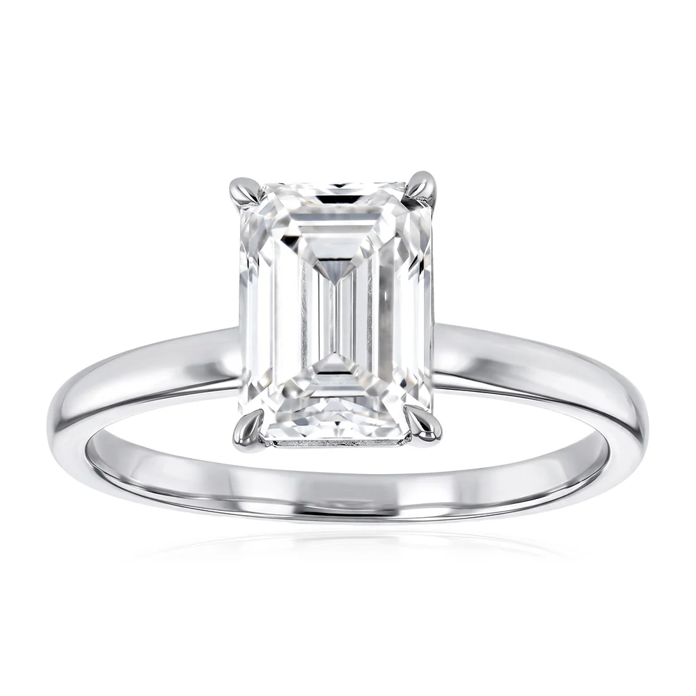 Luminesce Lab Grown 1.70 Carat Diamond Emerald Solitaire Ring in Sterling Silver