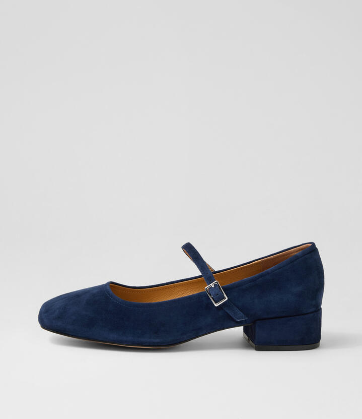 Islah Navy Suede Mary Jane Heels